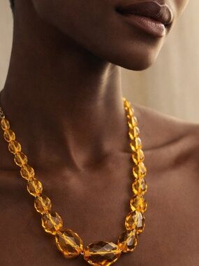 Amber Colored Crystal Faceted Beads 1920’s